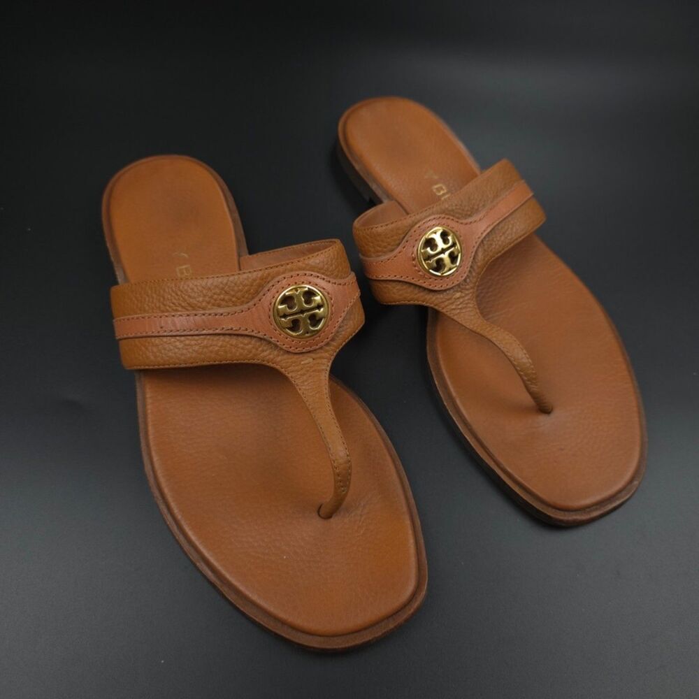 TORY BURCH Carson Thong Welt Sandals Brown Minimal Resort Preppy Boho Clean Girl